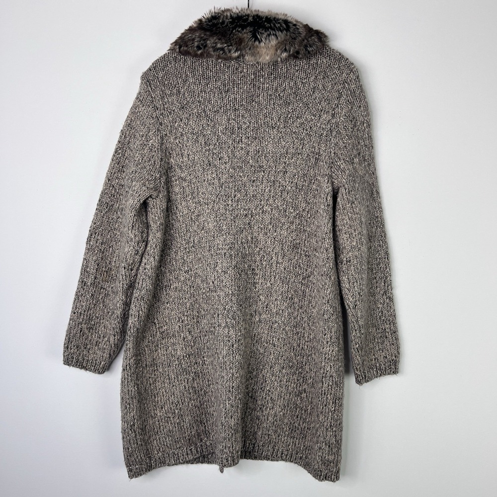 J JILL Chunky Soft Cozy Oversized Long Fur Collar Sweater Cardigan MEDIUM Petite - Picture 3 of 12